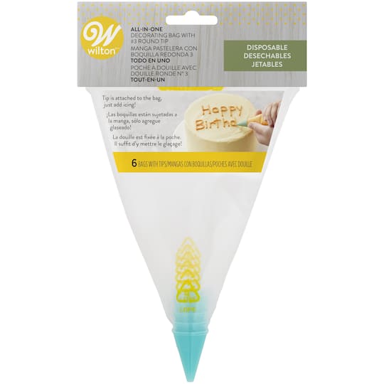 Wilton&#xAE; All-In-One Disposable Decorating Bag with Round No.3 Tips, 6ct.